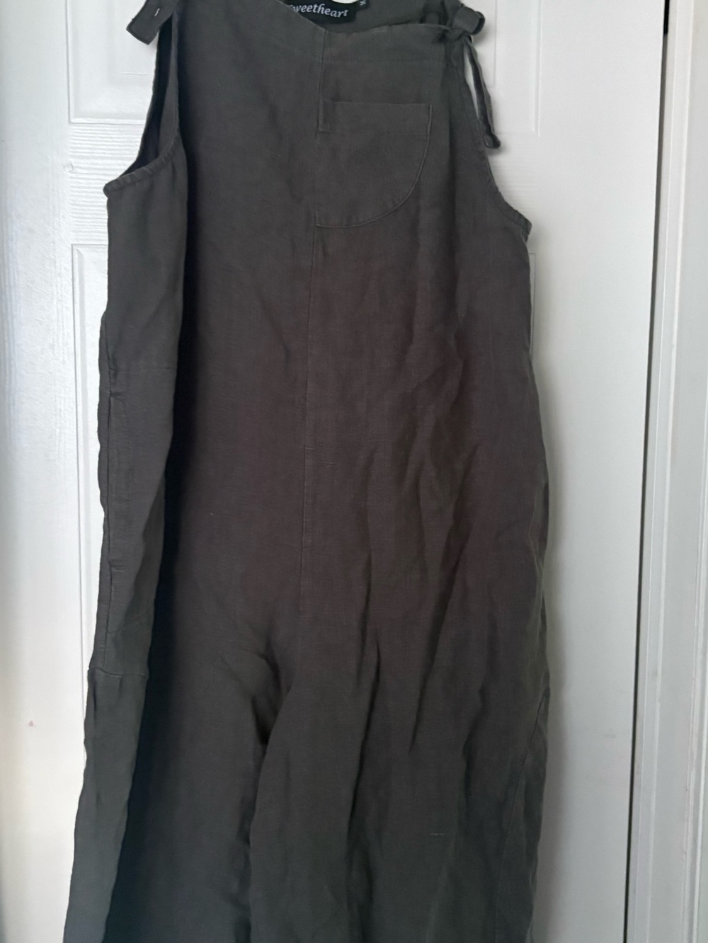 Olive Green Linen Pinafore Skirt